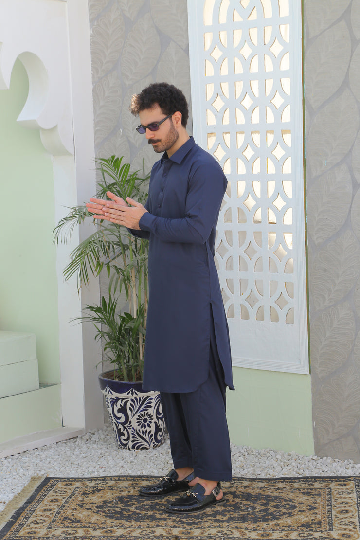 Stitched Navy Blue Kameez Shalwar