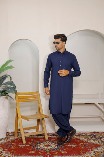 Navy Blue Men's Kurta Shalwar – Shirt Collar Style
