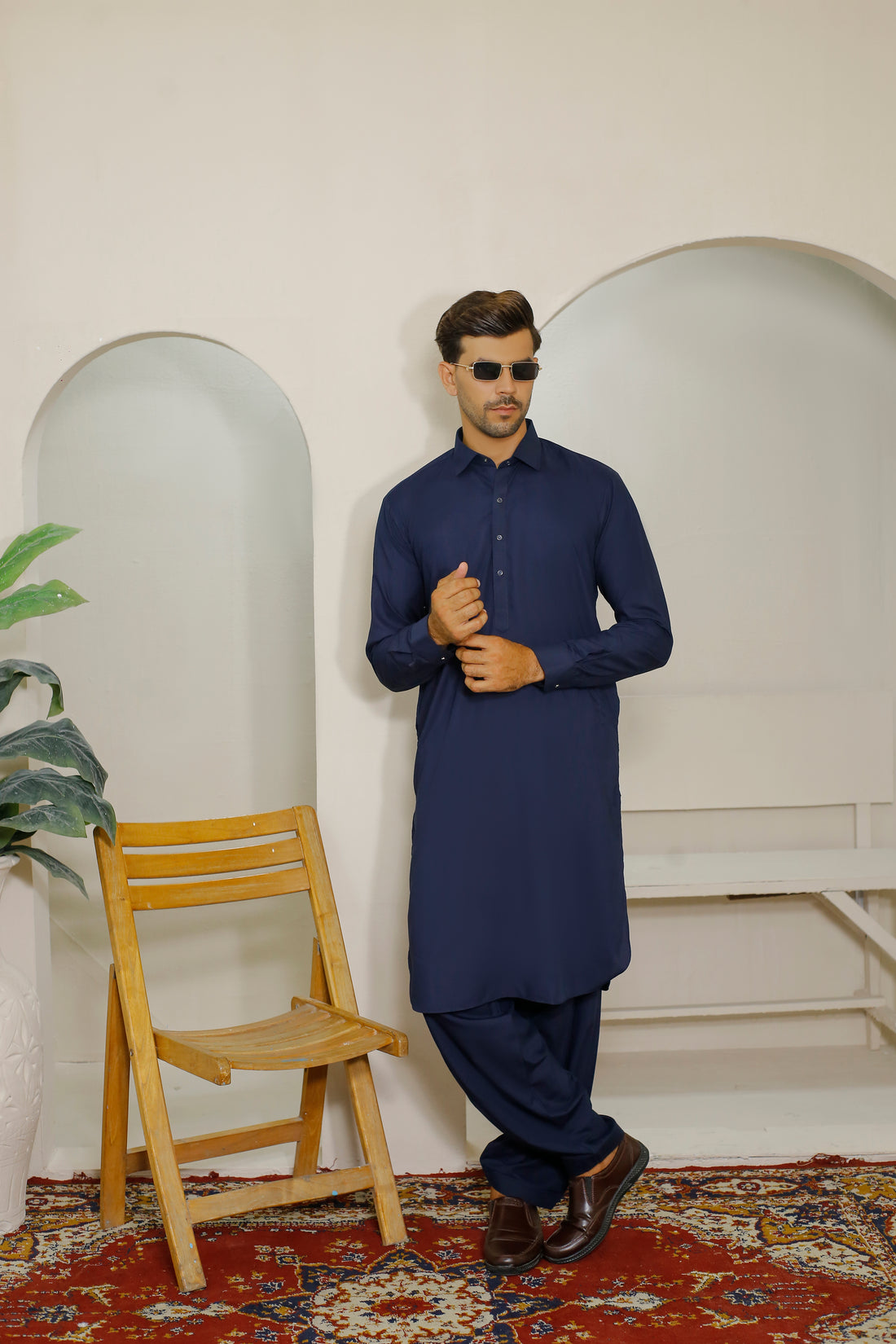 Navy Blue Men's Kurta Shalwar – Shirt Collar Style