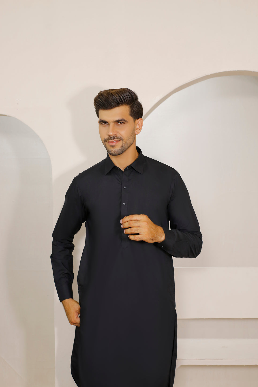 Jet Black Men's Kurta Shalwar – Shirt Collar Style
