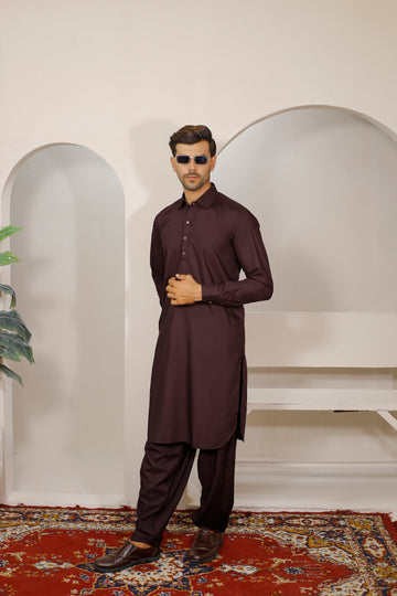 Deep Maroon Men's Kurta Shalwar – Shirt Collar Style