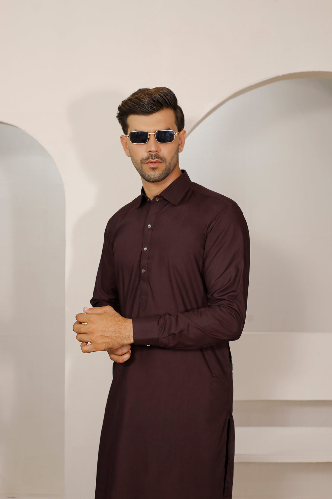 Deep Maroon Men's Kurta Shalwar – Shirt Collar Style