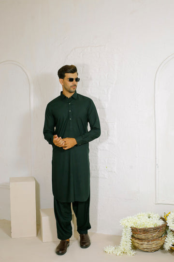 Jungle Green Men's Kurta Shalwar – Shirt Collar Style