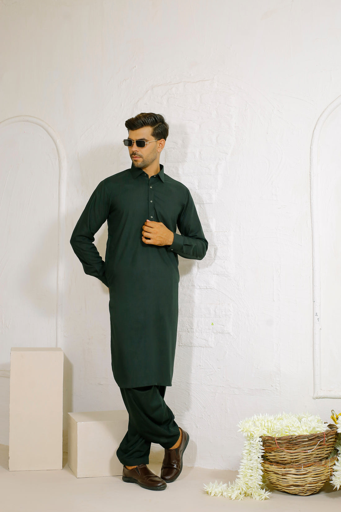 Jungle Green Men's Kurta Shalwar – Shirt Collar Style