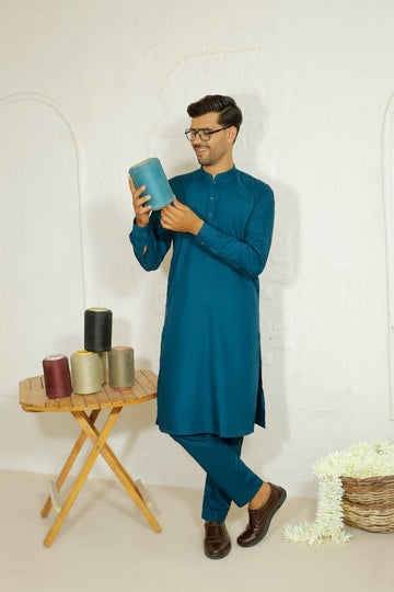 Venice Blue Men's Kurta Trouser – Sherwani Ban Style