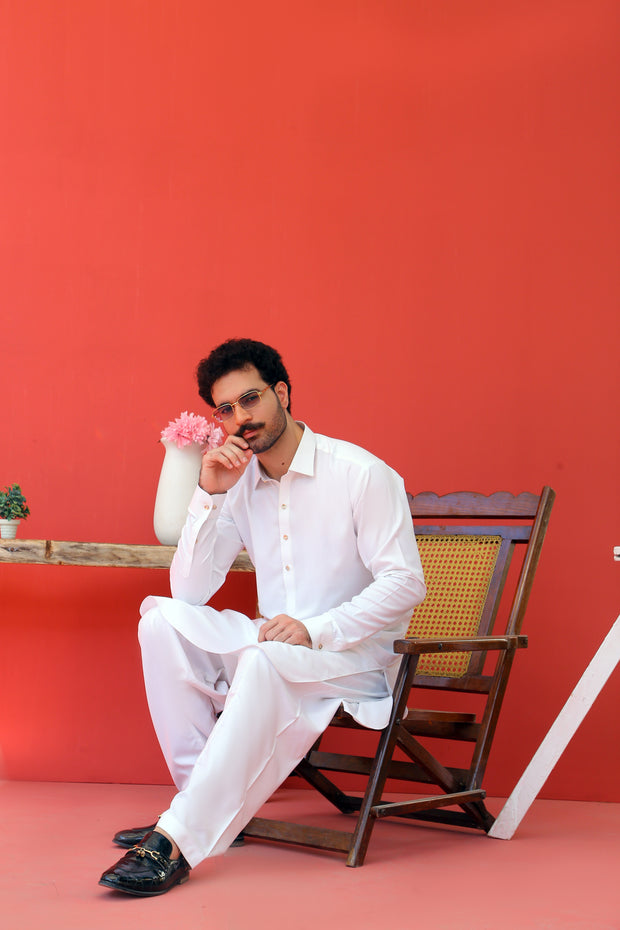 Stitched Pure White Kameez Shalwar