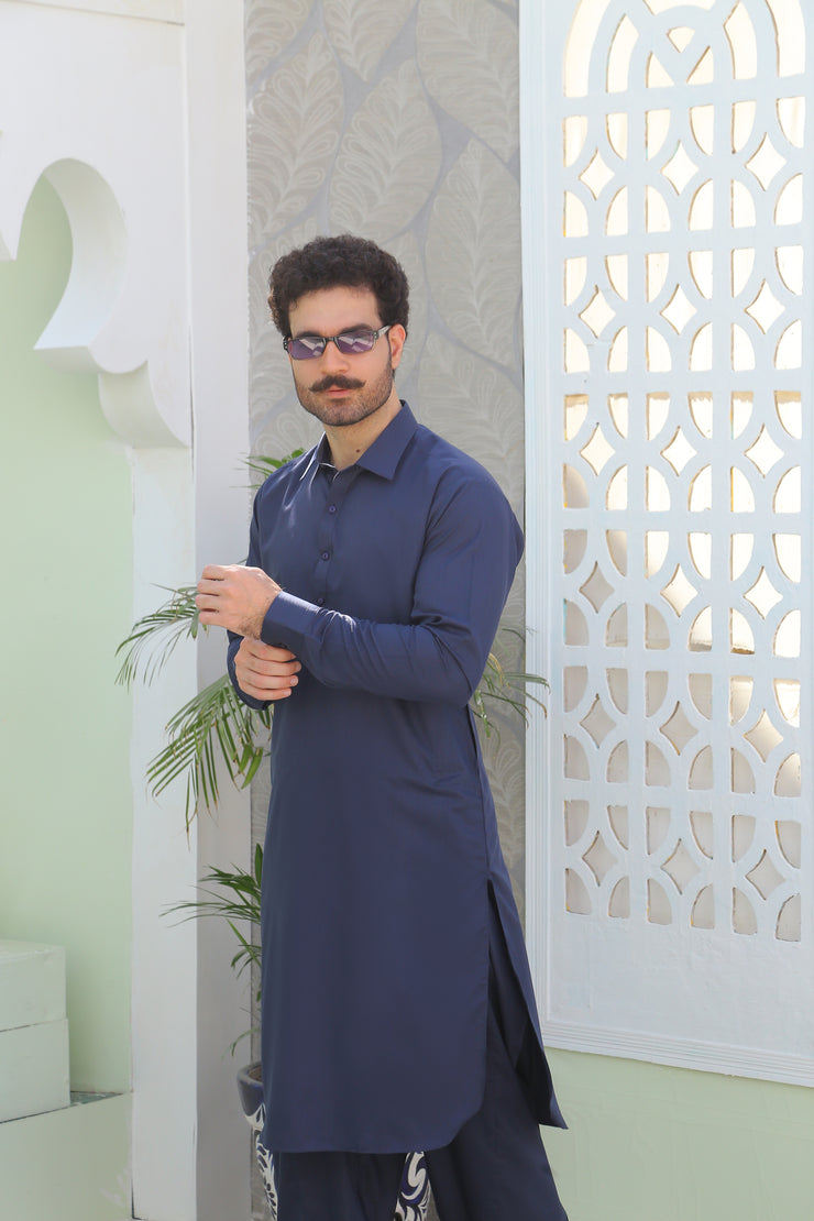 Stitched Navy Blue Kameez Shalwar