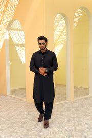 Stitched Jet Black Kameez Shalwar